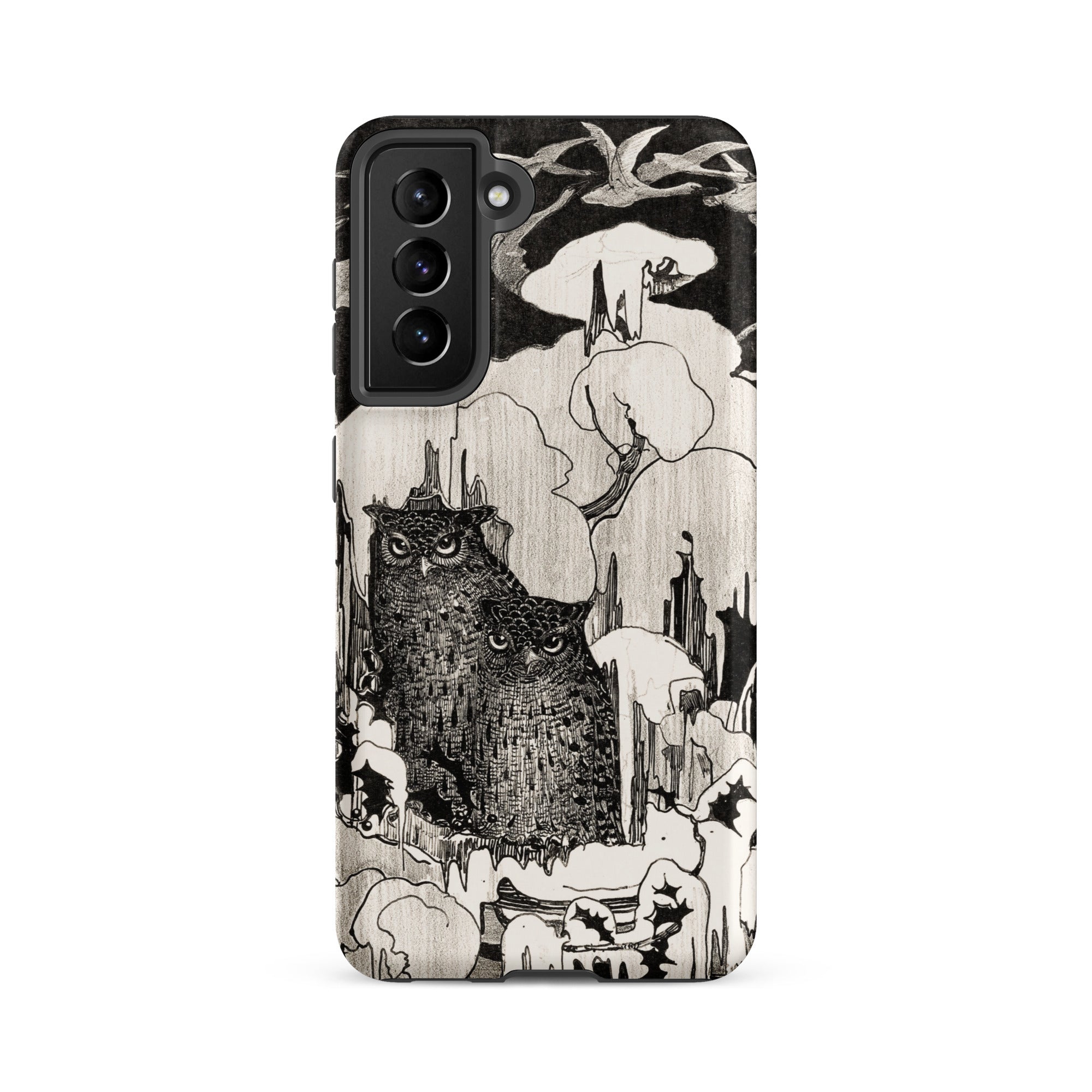 Kerstnacht Theo Van Hoytema Samsung Case, Galaxy S21 Fe / Matte, Phone Case Black White Illustration Two Owls