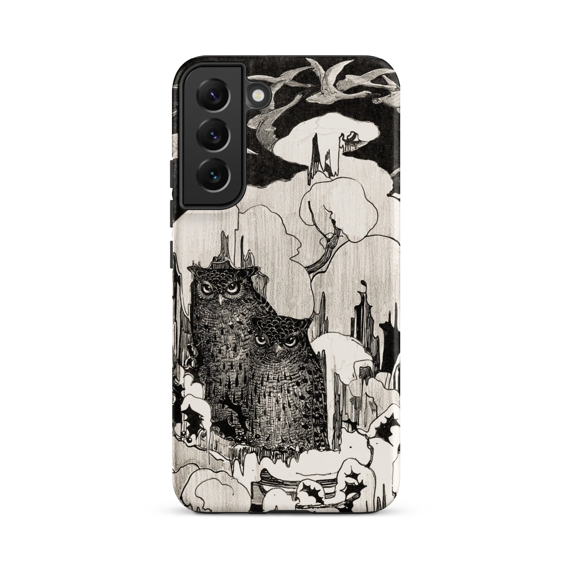 Kerstnacht Theo Van Hoytema Samsung Case, Galaxy S22 Plus / Matte, Smartphone Case Black White Illustration Two Owls Among