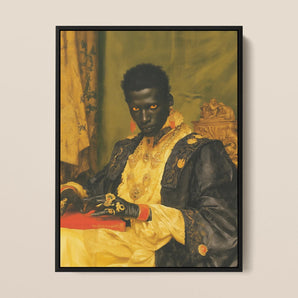 Khayman - Gay African Vampire Art Framed Canvas, 12x16’’ / 31x41cm / Black Floating Frame, Framed Portrait Regal Figure