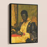 Khayman - Gay African Vampire Art Framed Canvas, Framed Portrait Painting Dark-skinned Person Yellow Eyes Adorned