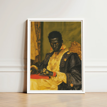 Framed Portrait Man Ornate Black Gold Attire Adorned Gay African Vampire, Art, Forgotten Lore Flood