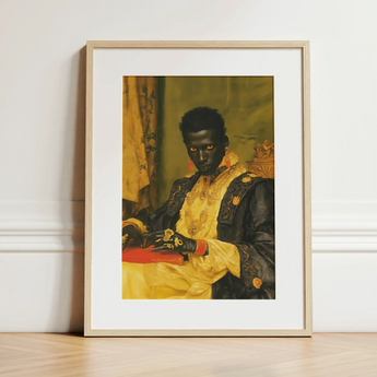 Khayman - Gay African Vampire Art Print / Canvas Framed Portrait Man Ornate Black Gold Attire Amber Gay African Vampire, Vampire Art,