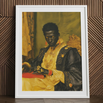 Khayman - Gay African Vampire Art Print / Canvas Framed Portrait Man Ornate Black Gold Attire Amber Gay African Vampire, Vampire Art,