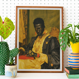Khayman - Gay African Vampire Art Print / Canvas Framed Portrait Man Ornate Black Gold Attire Amber Gay African Vampire, Vampire Art,