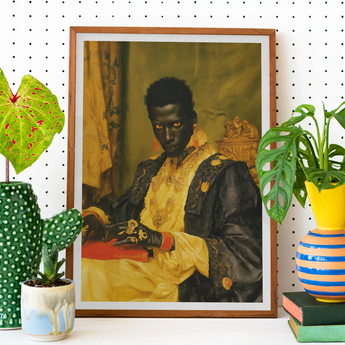 Khayman - Gay African Vampire Art Print / Canvas Framed Portrait Man Ornate Black Gold Attire Amber Gay African Vampire, Vampire Art,