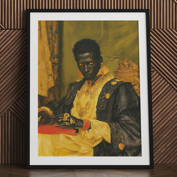 Khayman - Gay African Vampire Art Print / Canvas Framed Portrait Man Ornate Black Gold Attire Amber Gay African Vampire, Vampire Art,