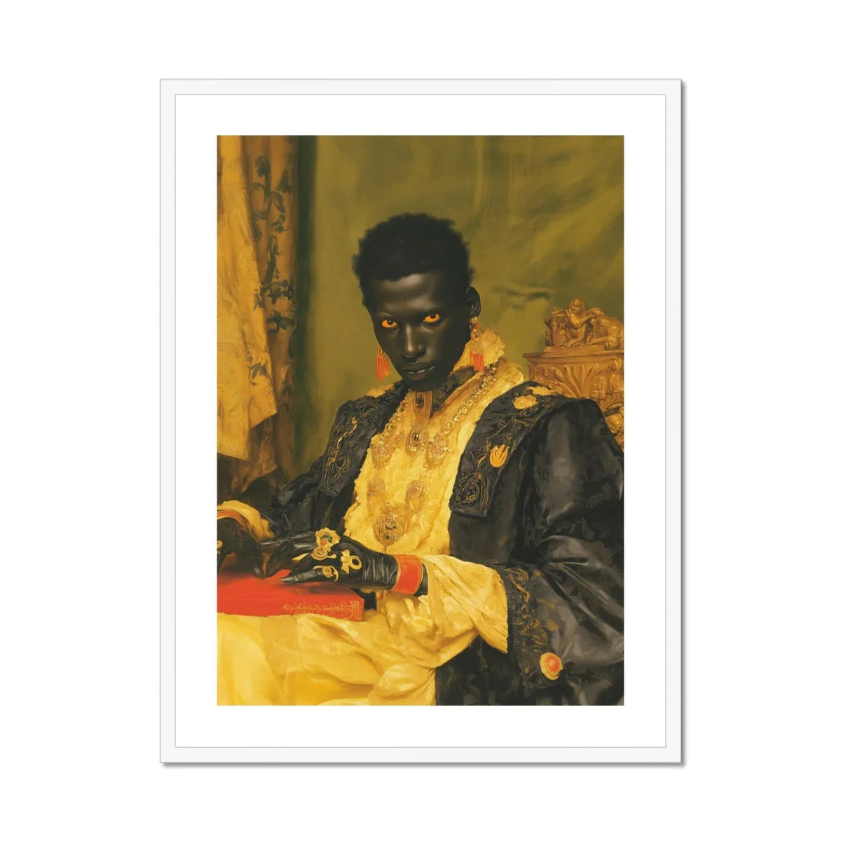 Khayman Gay African Vampire Art Print, Portrait Painting Person Ornate Black Gold Renaissance Style Clothing
