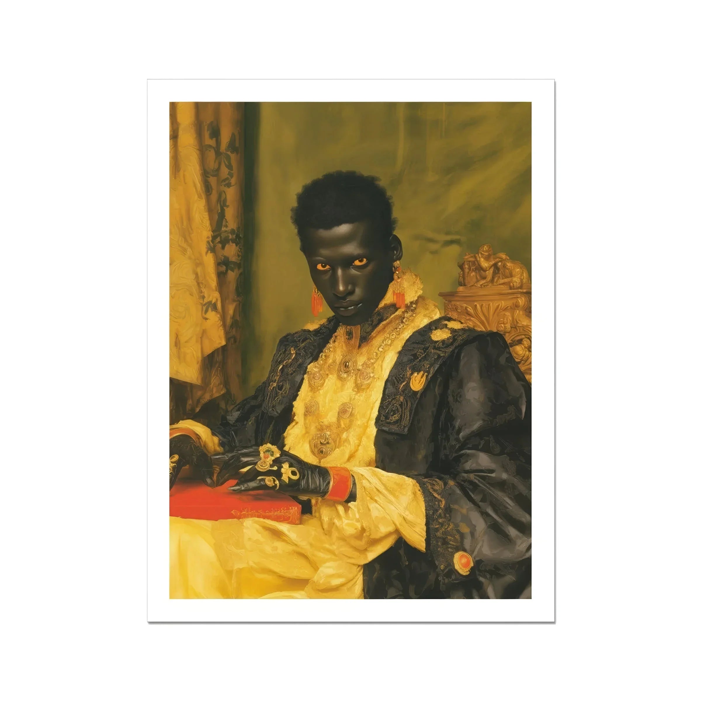 Khayman Gay African Vampire Art Print, Portrait Person Ornate Yellow Black Clothing Regal Expression