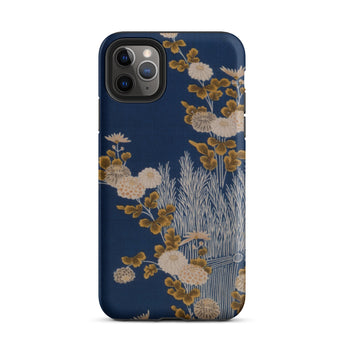 Kimono Fragment with Brushwood Fence and Chrysanthemums Iphone Case, 11 Pro Max / Matte, Floral-patterned Phone Case