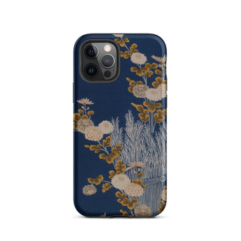 Kimono Fragment with Brushwood Fence and Chrysanthemums Iphone Case, 12 Pro / Matte, Floral Patterned Phone Case