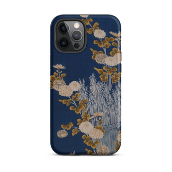 Kimono Fragment with Brushwood Fence and Chrysanthemums Iphone Case, 12 Pro Max / Matte, Floral Patterned Phone Case