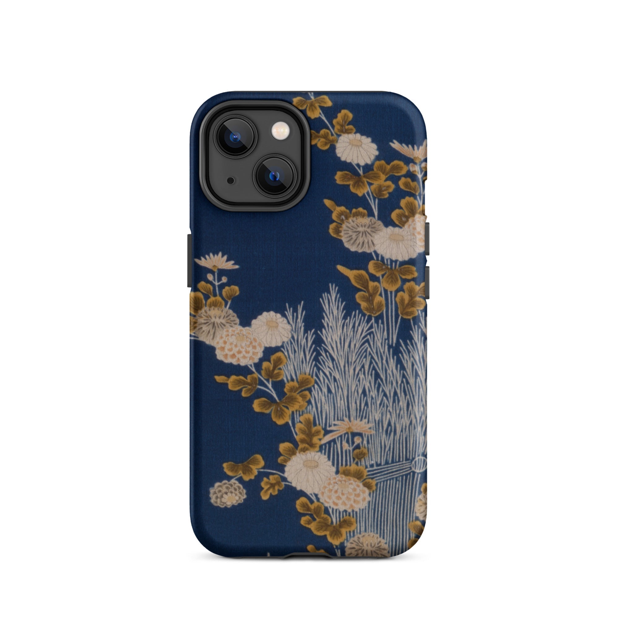 Kimono Fragment with Brushwood Fence and Chrysanthemums Iphone Case, 14 / Matte, Floral Patterned Phone Case