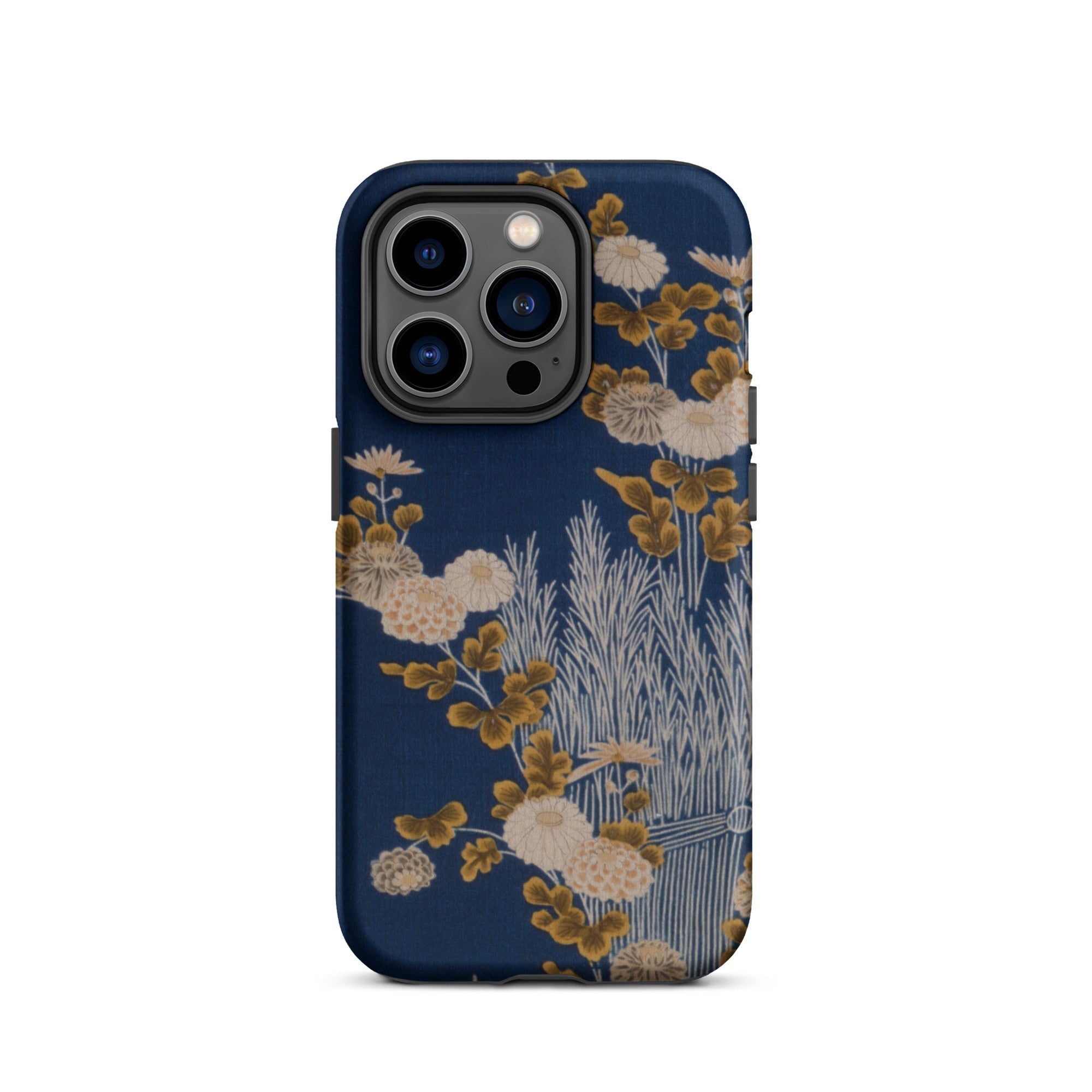 Kimono Fragment with Brushwood Fence and Chrysanthemums Iphone Case, 14 Pro / Matte, Floral-patterned Phone Case