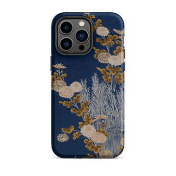 Kimono Fragment with Brushwood Fence and Chrysanthemums Iphone Case, 14 Pro Max / Matte, Floral Patterned Phone Case