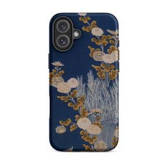 Kimono Fragment with Brushwood Fence and Chrysanthemums Iphone Case, 16 Plus / Matte, Floral-patterned Phone Case