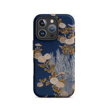 Kimono Fragment with Brushwood Fence and Chrysanthemums Iphone Case, 16 Pro / Matte, Floral Patterned Phone Case