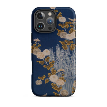 Kimono Fragment with Brushwood Fence and Chrysanthemums Iphone Case, 16 Pro Max / Matte, Floral Patterned Phone Case