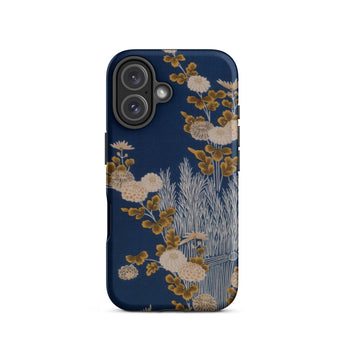 Kimono Fragment with Brushwood Fence and Chrysanthemums Phone Case Iphone 16 / Matte Floral-patterned Phone Case Chrysanthemums Bloom,