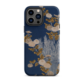 Kimono Fragment with Brushwood Fence and Chrysanthemums Phone Case Iphone 13 Pro Max / Matte Floral-patterned Phone Case Chrysanthemums