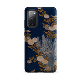 Kimono Fragment with Brushwood Fence and Chrysanthemums Samsung Case, Galaxy S20 Fe / Matte, Dark Blue Phone Case Floral Design