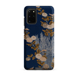 Kimono Fragment with Brushwood Fence and Chrysanthemums Samsung Case, Galaxy S20 Plus / Matte, Dark Blue Smartphone Case Beige Brown Floral