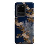 Kimono Fragment with Brushwood Fence and Chrysanthemums Samsung Case, Galaxy S20 Ultra / Matte, Dark Blue Smartphone Case Floral Pattern