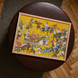 King Dasaratha Proceeds to Rama’s Wedding - Shangri Ramayana Art Print / Canvas Vibrant Yellow Framed Artwork Historical Procession