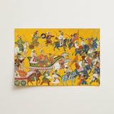 King Dasaratha Proceeds to Rama’s Wedding - Shangri Ramayana Art Print / Canvas Vibrant Yellow Rectangular Artwork Historical Procession