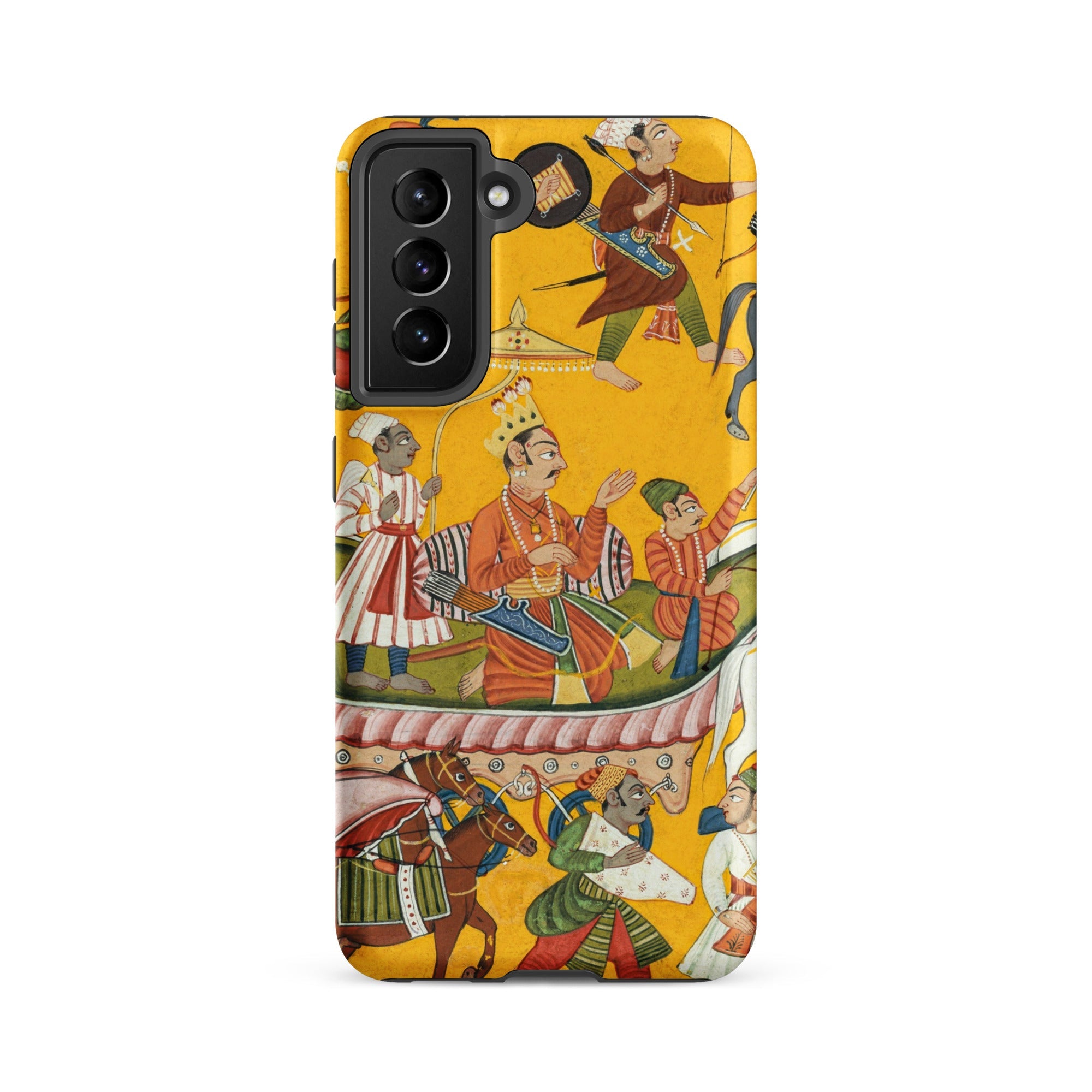 King Dasaratha Proceeds to Rama’s Wedding Shangri Ramayana Samsung Case, Galaxy S21 Fe / Matte, Smartphone Case Vibrant Yellow Background