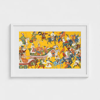 King Dasaratha Proceeds to Rama’s Wedding - Shangri Ramayana Art Print / Canvas Vibrant Framed Artwork Dynamic Historical Scene Figures