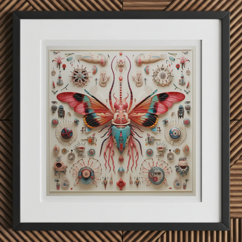 King Dom Beetle - Alien Insect Taxonomy Art Print, 12x12’’ / 31x31cm / Black Frame / 2’’ Matboard, Framed Artwork Fantastical Colorful