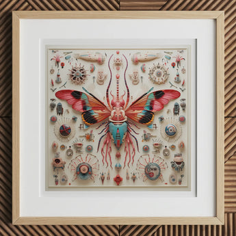 King Dom Beetle - Alien Insect Taxonomy Art Print, 12x12’’ / 31x31cm / Natural Frame / 2’’ Matboard, Framed Colorful Intricately Detailed