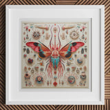 King Dom Beetle - Alien Insect Taxonomy Art Print, 12x12’’ / 31x31cm / White Frame / 2’’ Matboard, Framed Artwork Symmetrical Arrangement