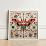 Vibrant Intricately Detailed Framed Artwork Central Mechanical Butterfly King Dom Beetle, Alien Species Taxonomy, Xenoentomological Artistry