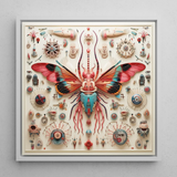 King Dom Beetle - Alien Insect Taxonomy Art Print / Canvas Vibrant Intricately Designed Mixed-media Artwork Central Butterfly Pink King Dom