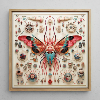 King Dom Beetle - Alien Insect Taxonomy Art Print / Canvas Vibrant Intricately Detailed Butterfly Sculpture Red Teal Wings King Dom Beetle,