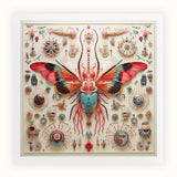 King Dom Beetle - Alien Insect Taxonomy Art Print, Colorful Fantastical Butterfly-like Creature Intricate Mechanical Organic Elements