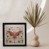 King Dom Beetle - Alien Insect Taxonomy Art Print, Framed Artwork Colorful Butterfly Surrounded Organic Geometric Shapes