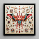 King Dom Beetle Alien Insect Taxonomy Framed Canvas, 12x12’’ / 31x31cm / Black Floating Frame, Framed Colorful Steampunk Insect Art
