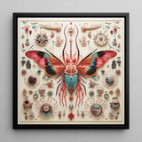 King Dom Beetle - Alien Insect Taxonomy Framed Canvas, 12x12’’ / 31x31cm / Black Floating Frame, Framed Colorful Steampunk Insect Art