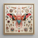 King Dom Beetle - Alien Insect Taxonomy Framed Canvas, 12x12’’ / 31x31cm / Natural Floating Frame, Framed Intricately Detailed