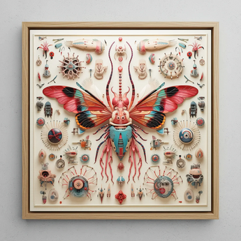 King Dom Beetle - Alien Insect Taxonomy Framed Canvas, 12x12’’ / 31x31cm / Natural Floating Frame, Framed Intricately Detailed