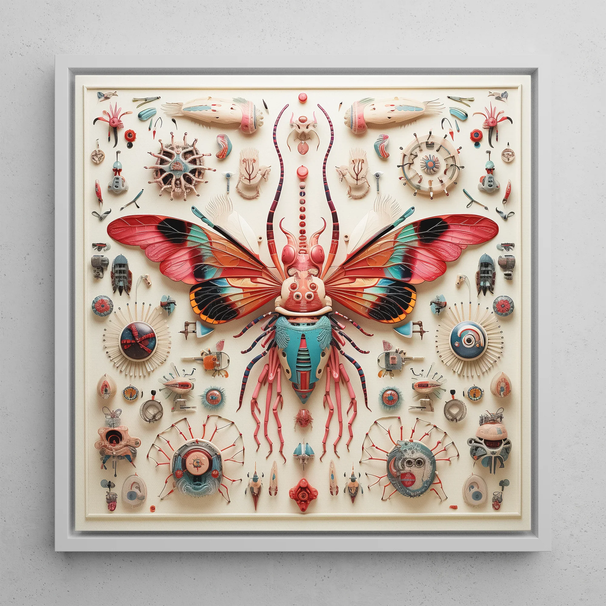 King Dom Beetle - Alien Insect Taxonomy Framed Canvas, 12’’x12’’ / White Floating Frame, Framed Mechanical Insect Art