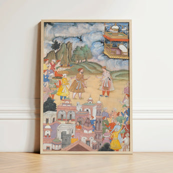 Framed Mughal-style Painting Vibrant Historical Scene Figures Ornate King Sal Strides, Kala Yavana, Harivamsa Art Print