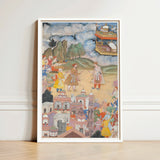Framed Mughal-style Miniature Painting Vibrant Scene Figures Traditional King Sal Strides, Kala Yavana, Harivamsa Art Print