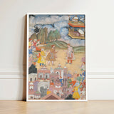 Framed Mughal-era Miniature Painting Vibrant Outdoor Scene Figures King Sal Strides, Kala Yavana, Harivamsa Art Print