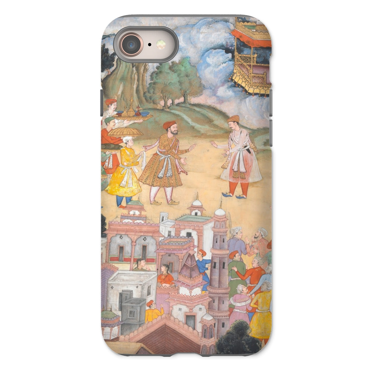 King Sal Visits Kala Yavana Harivamsa Iphone Case, 8 / Matte, Phone Case Colorful Indian Miniature Painting Figures Architecture