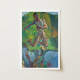 Kneeling Narcissus - Anton Kolig Art Print / Canvas Framed Abstract Painting Figure Motion Vibrant Green Blue Kolig’s, Flesh Refracted,