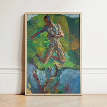 Kneeling Narcissus - Anton Kolig Art Print / Canvas Framed Abstract Painting Dynamic Muscular Figure Rendered Bold Kolig’s, Flesh