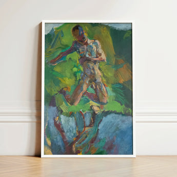 Kneeling Narcissus - Anton Kolig Art Print / Canvas Framed Abstract Painting Dynamic Nude Figure Rendered Bold Kolig’s, Flesh Refracted,